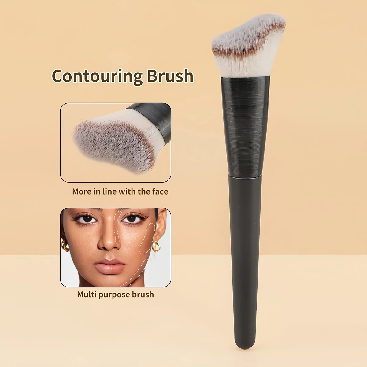 1 Make-up-Pinsel-Set, einschließlich eines abgewinkelten, runden und flachen Foundation-Pinsels mit weichen Borsten, inklusive Etui