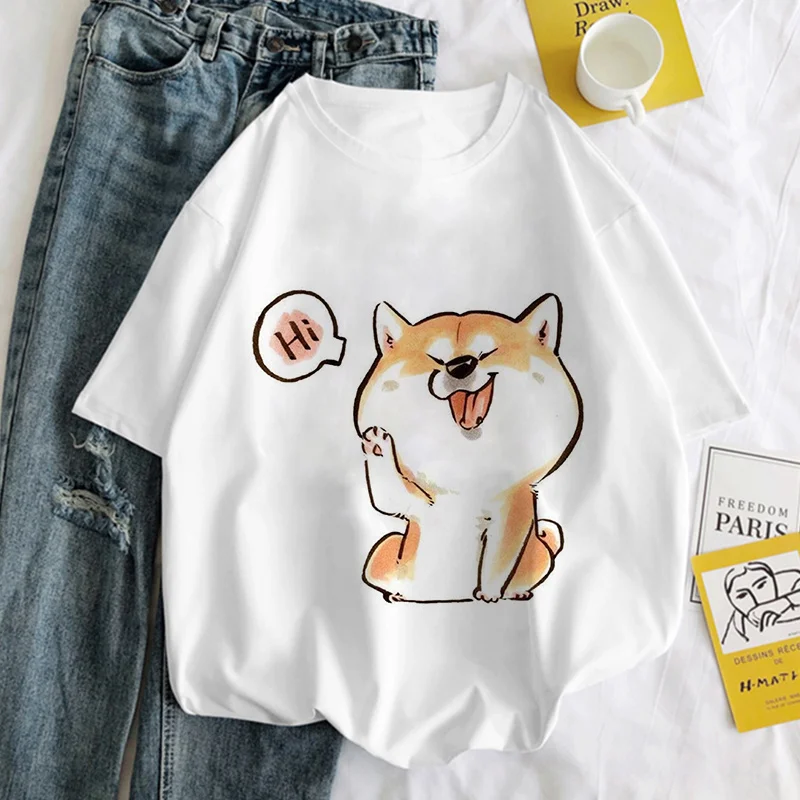 Shiba Inu Graphic Print T-shirt Women Harajuku Aesthetic White Tops Y2k Top Tshirt 2022 New Korea Fashion Casual Female T Shirt