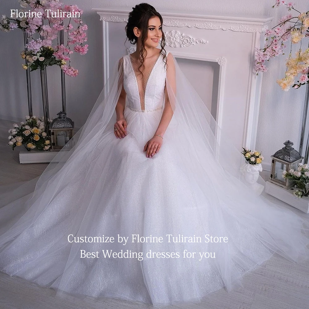 Bespoke Robe De Mariée Sexy Tiefem V-ausschnitt Watteau Zug Elegante A-line Bodenlangen Gericht Zug Brautkleider für Bräute 2023