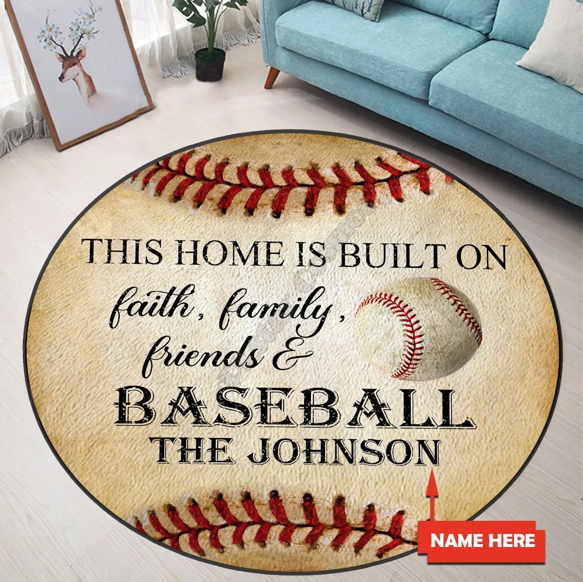 

Customize Name Baseball Circle Rug Round Rug 3D All Over Printed Rug Non-slip Mat Dining Living Room Soft Bedroom Carpet