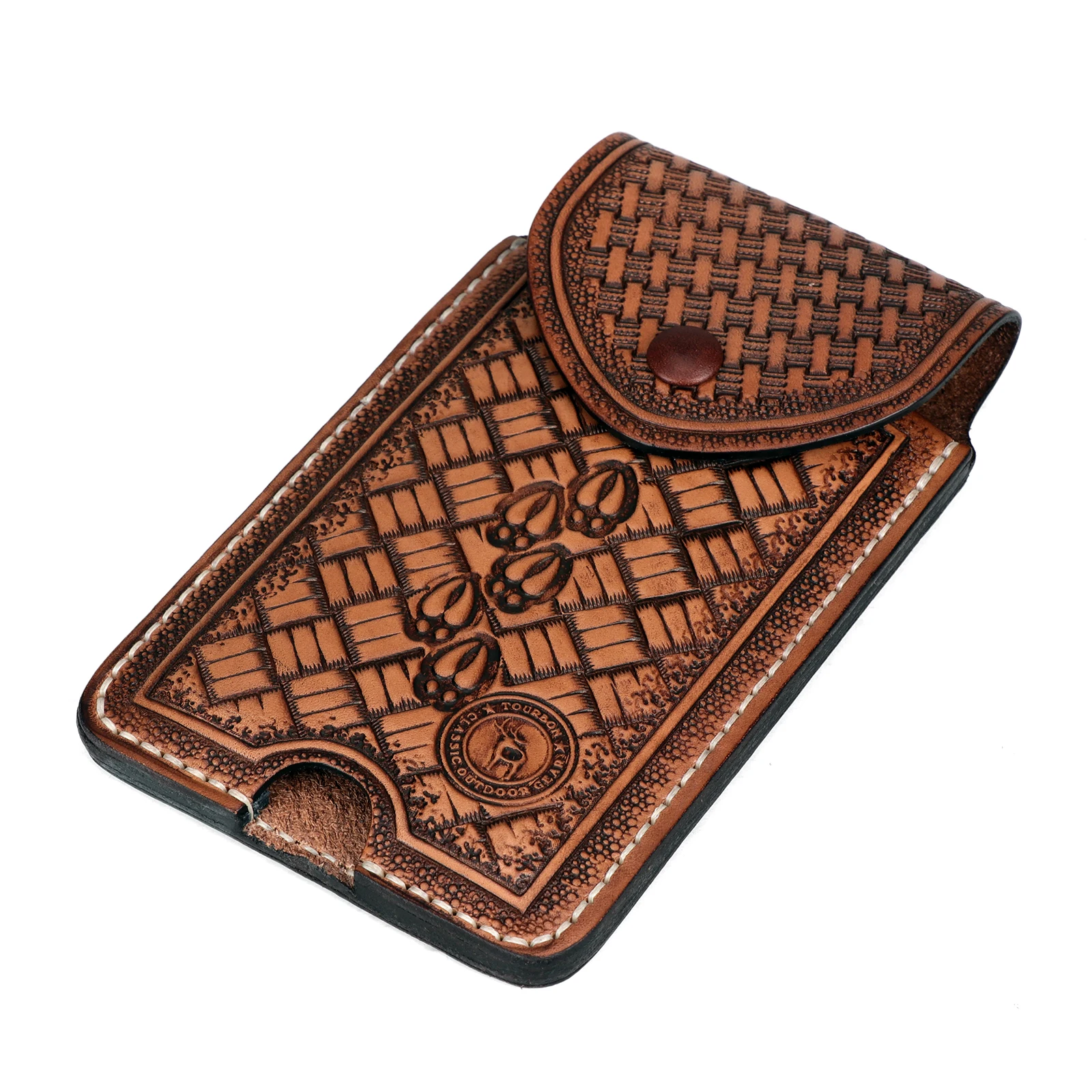 Imagem -02 - Tourbon Universal Leather Phone Pouch Case Easy Lock & Heavy Duty Cell Phone Storage Bolsa Protetor para Cinto de Fechamento Snap Brown