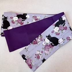 Japanese Traditional Haori-himo Half-width Obi Reversible Multi-colored Waist Tie Belt Cat