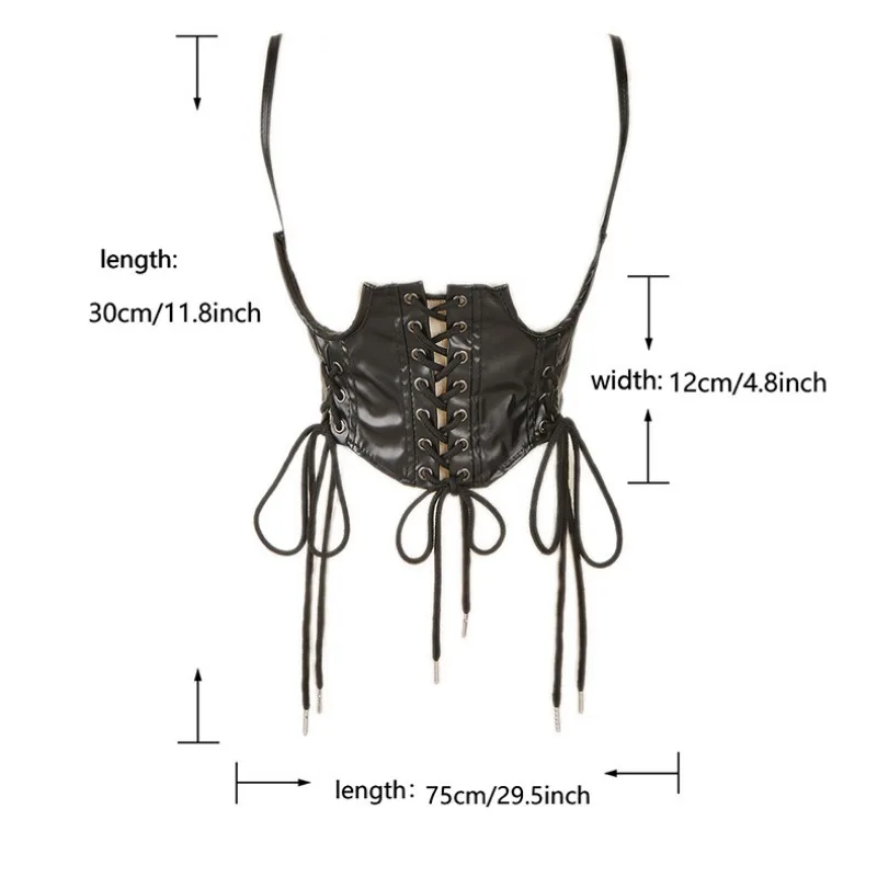 Sexy PU Leather Crop Top Corset Belt Punk Tank Top Women Lace-Up Bandage Wide Waist Belt Gothic Bustier Shapewear Streetwear