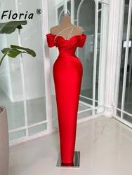 Red Satin Evening Dresses Halter Off Shoudler Floor Length Simple Prom Dress Wedding Party Gown Plus Size Robe de soiree Femme