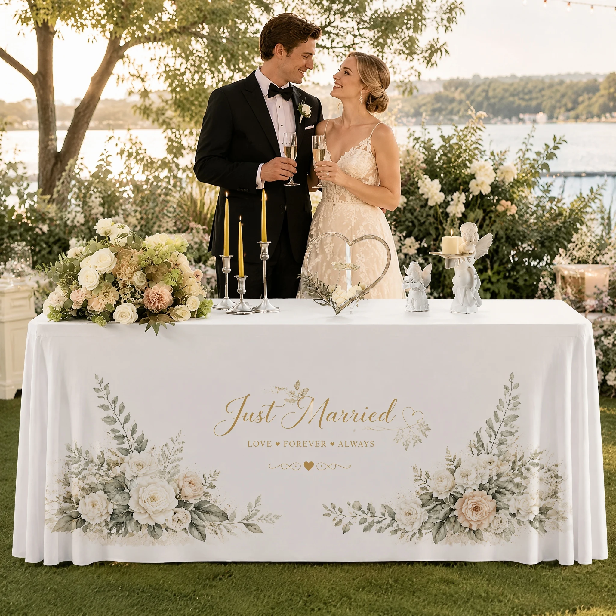 Personalized Wedding Decor Tablecloth Custom Names Floral Printed Table Cover for Wedding Reception Party Supplies
