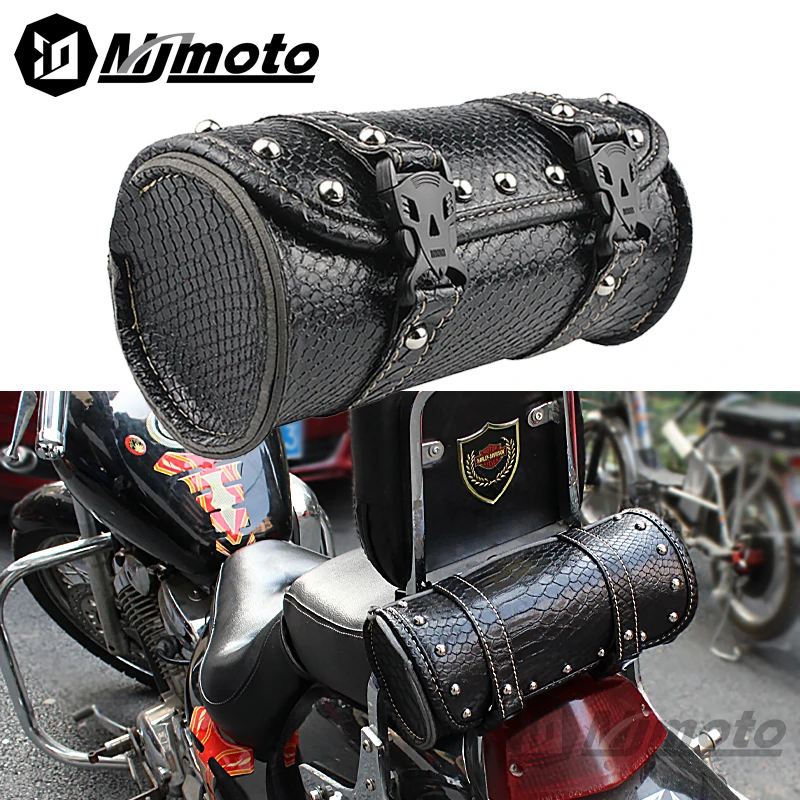 Crocodile Pattern Retro Motorcycle Cruiser Tool Bag Fork Barrel Shape Handlebar Front Fork Bag Motocross Mini Hanging Bag Newest
