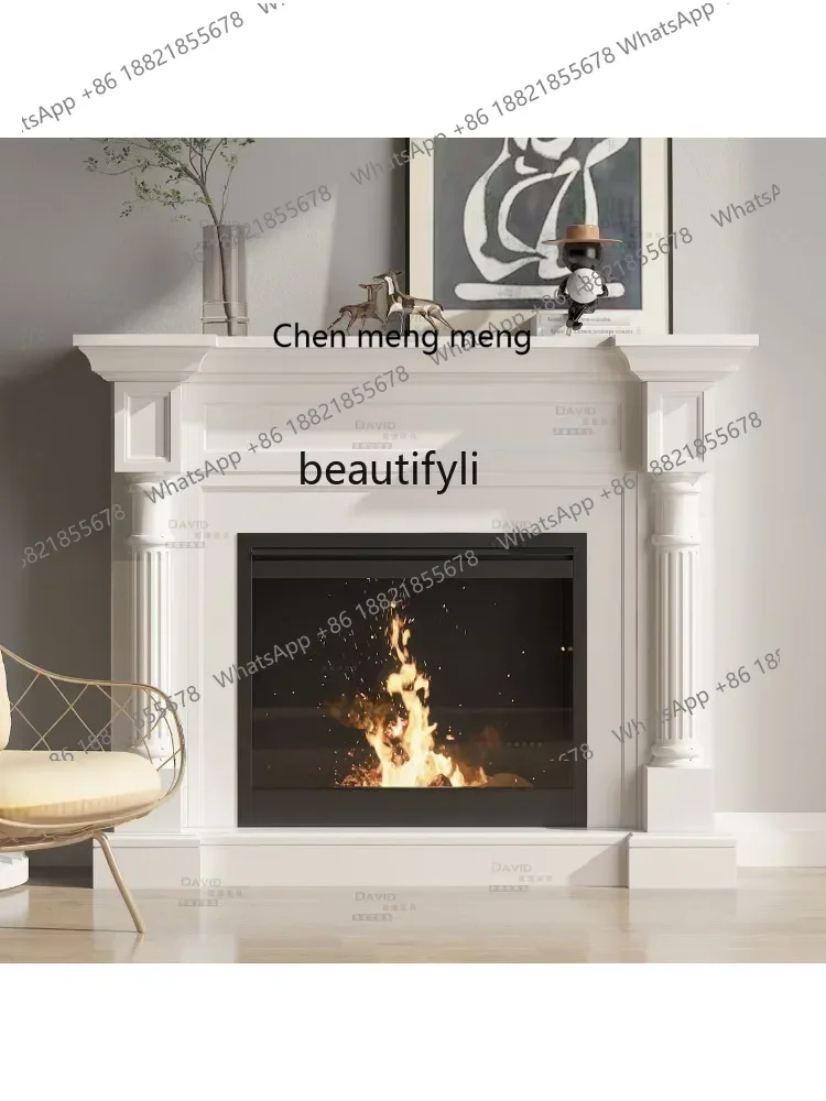 Modern living room entrance solid wood simulation mantel French Roman column carving wall scene design fireplace decoration