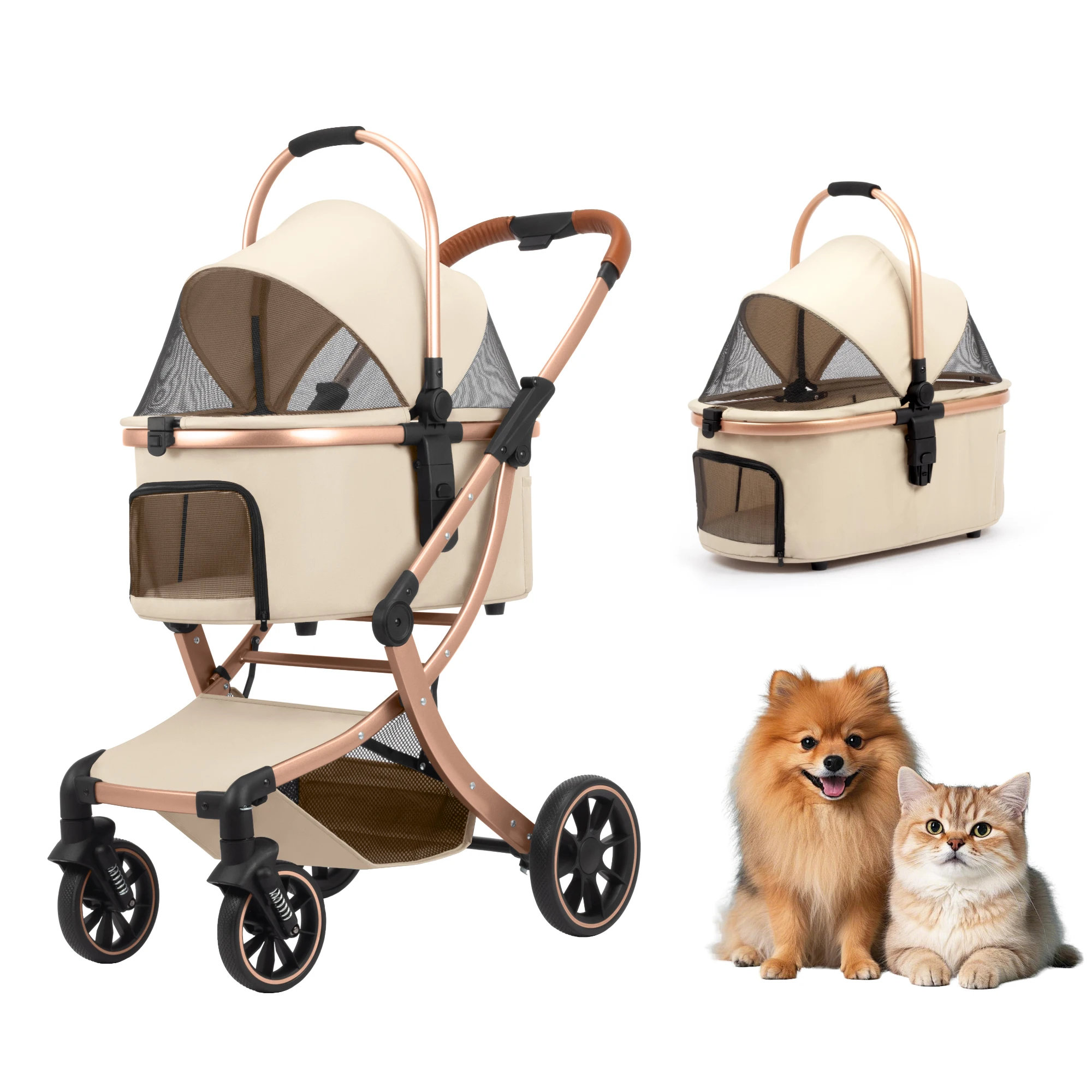 

Wholesale Pet Strollers Supplier Oxford Portable Wagon with Storage Basket for Dog Pet Stroller