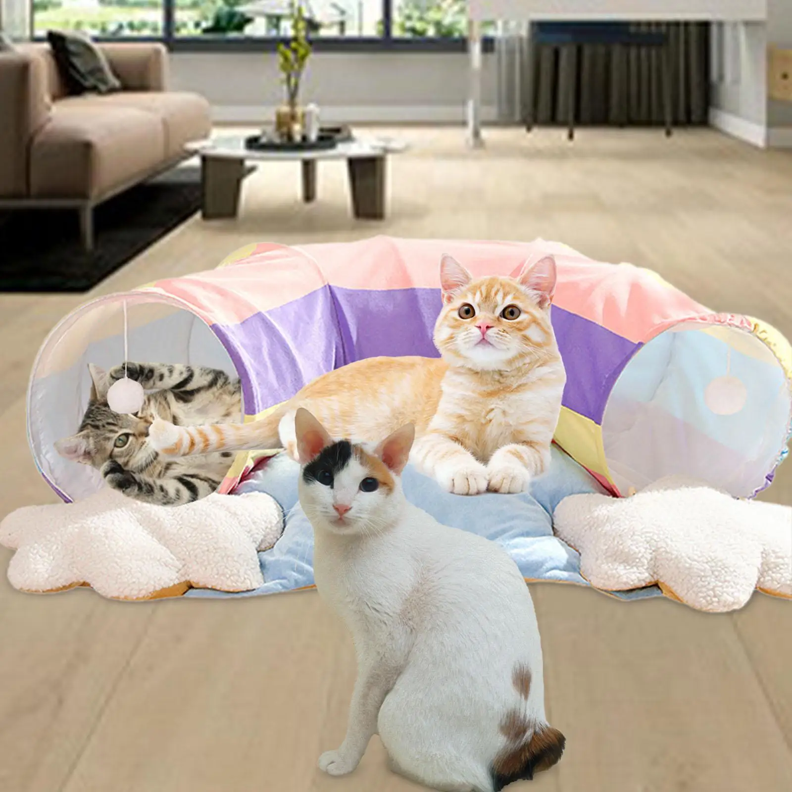 

Cat Tunnel Toy Winter Pet Supplies Dogs Play Center Indoor Hiding 2 in 1 Interactive Cat Accessories Cage Collapsible Cat Tunnel