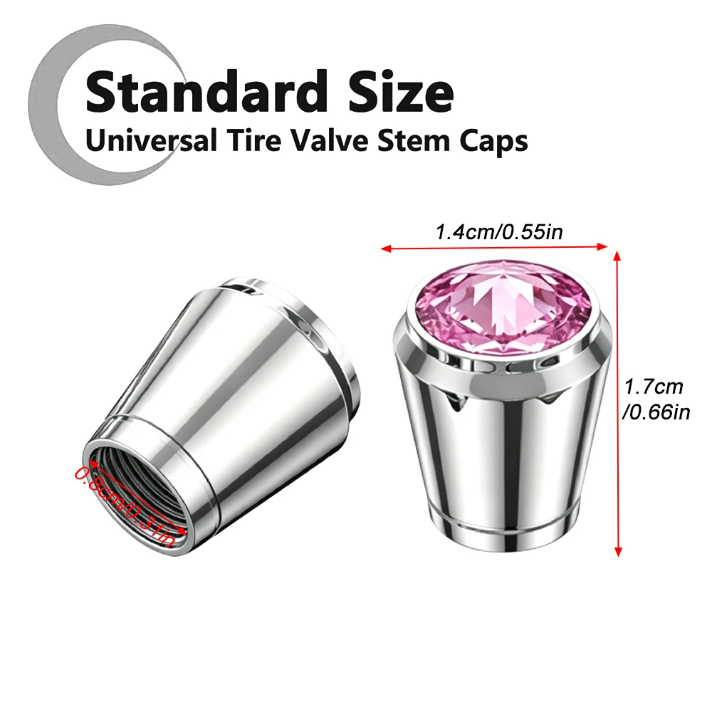 4pcs  Inlaid Rhinestone Tire Valve Stem Caps,Universal Standard Size Wheel Air Valve Covers,Dust & Water Proof Tyre Protector