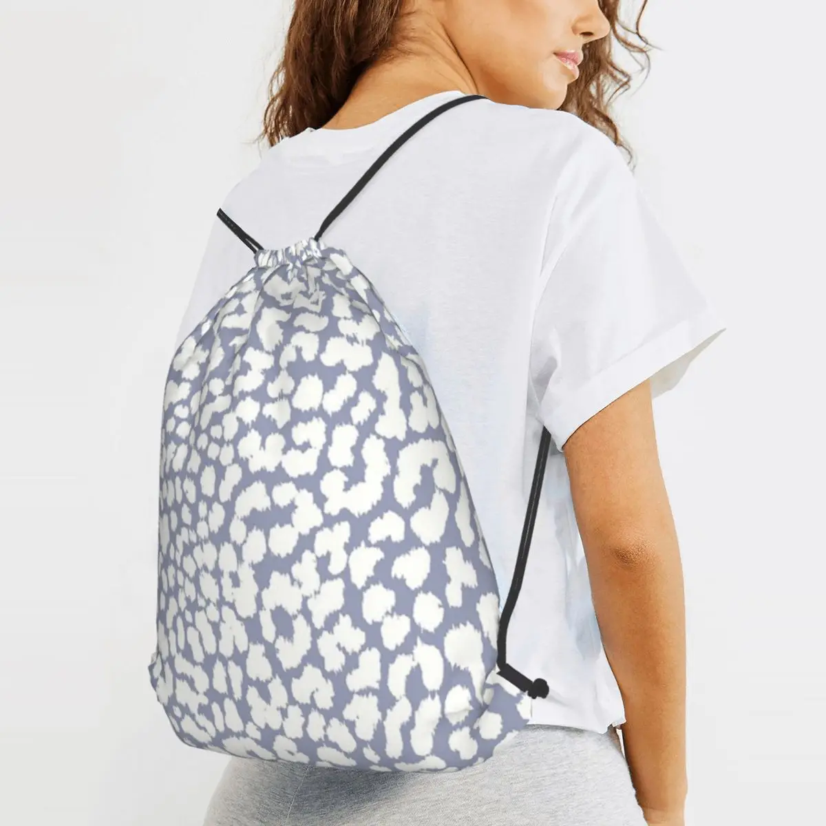 

Silver Leopard Backpacks Fashion Drawstring Bags Shoes Bag Book Bags for Travel Students