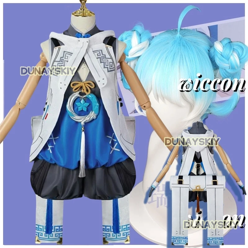 Game Wuthering Waves YouHu Cosplay Costume Short Blue Mixed White Color Woman Girls Role Palying Party Halloween Carnival Gift