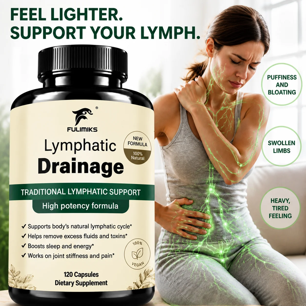 Lymphatic Drainage Supplement, Support Immune Health & Fluid Balance, Lymphatic Cycle, Dandelion & Burdock Root, Non-GMO