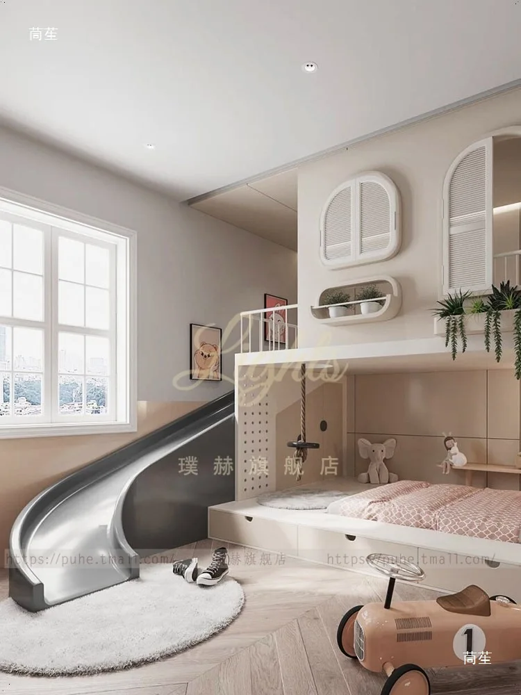 Villa princess bed, luxury castle bed, simple tree house bed, solid wood high and low bed bunk bed