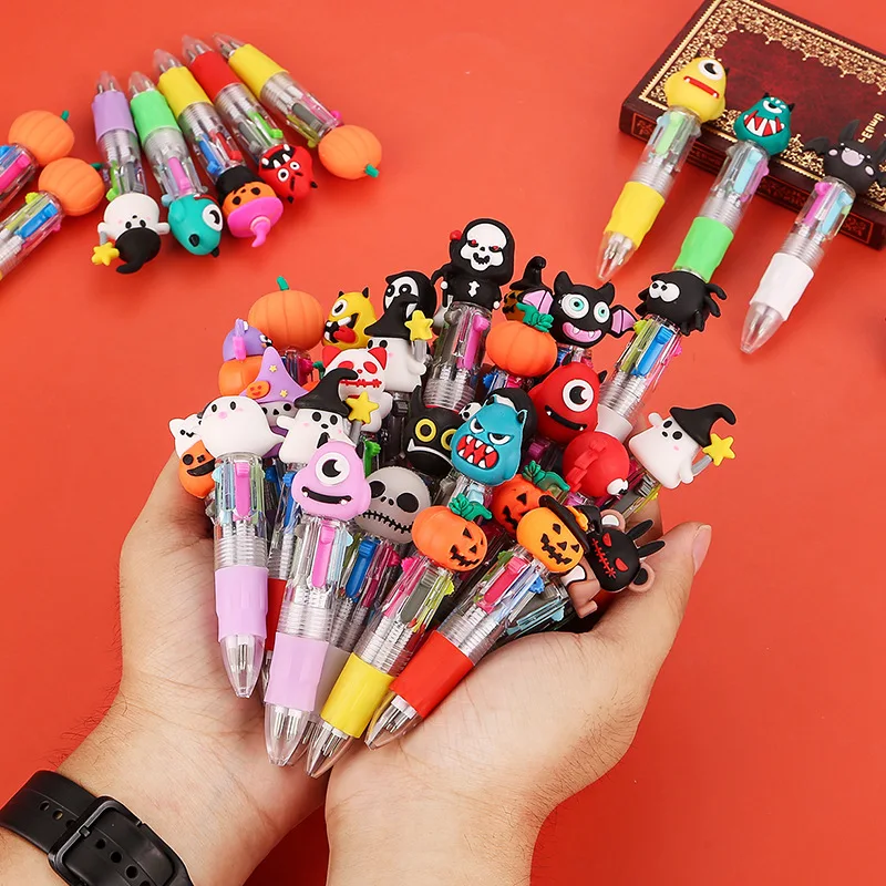 4/8pcs Pumpkin Ghost Bat Halloween Pen Mini 4in1 4 Color Retractable Colored Ballpoint Pen  Writing Stationery School Party Gift