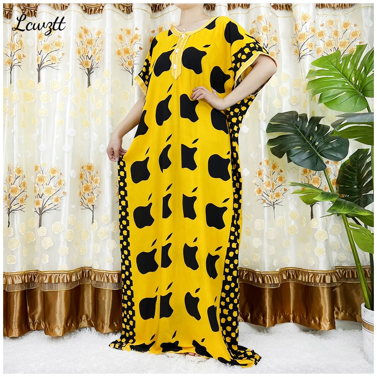 2024 New Style Short Sleeve 2Pieces African Dashiki Floral Printing Loose Cotton Caftan Lady Summer Maxi Casual Dresses Vestidos