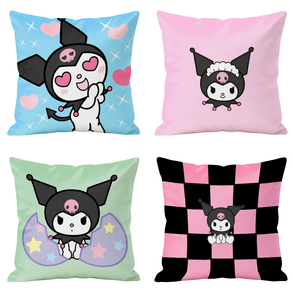 Kuromi Home Decor Cushion Cover Double-sided Print Soft Plush Decorative Pillowcase for Bed Sofa Living Room 40x40cm