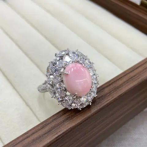Women's Natural Pink Blush Conch Pearl Fully Diamond Ring