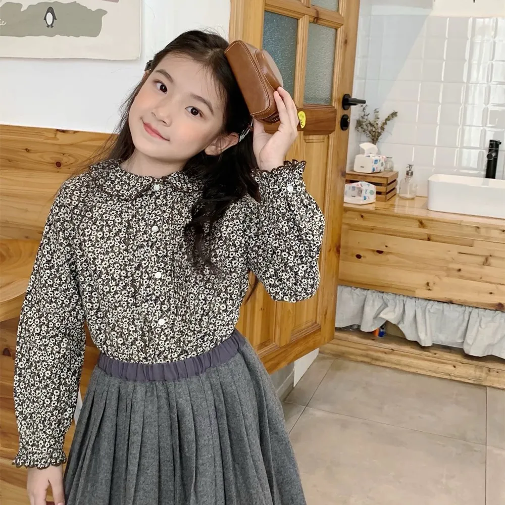 

Детская одежда для девочек, детские топы, хлопковые рубашки, модная одежда для девочек, рубашка с длинными рукавами и принтом во французском стиле ретро