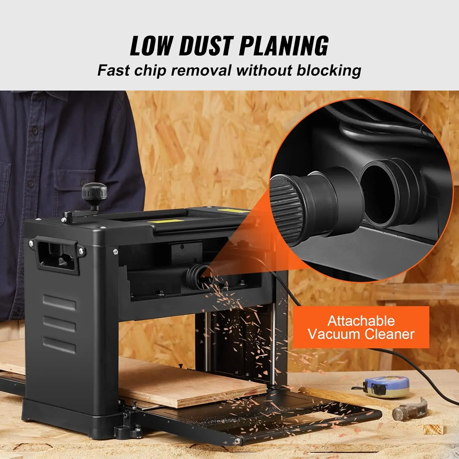 Planer, Thickness Planer,13" Width Worktable Benchtop Planer,Two-Blade,15-Amp 1800W Powerful Motor,12" Extended Infeeding Table.