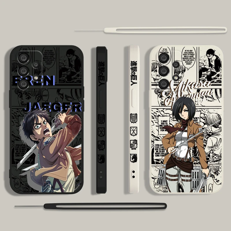 Anime Attack On Titan Phone Case For Samsung A73 A53 A33 A52 A32 A71 A51 A21S A03S A50 A30 5G Liquid Left Rope Funda