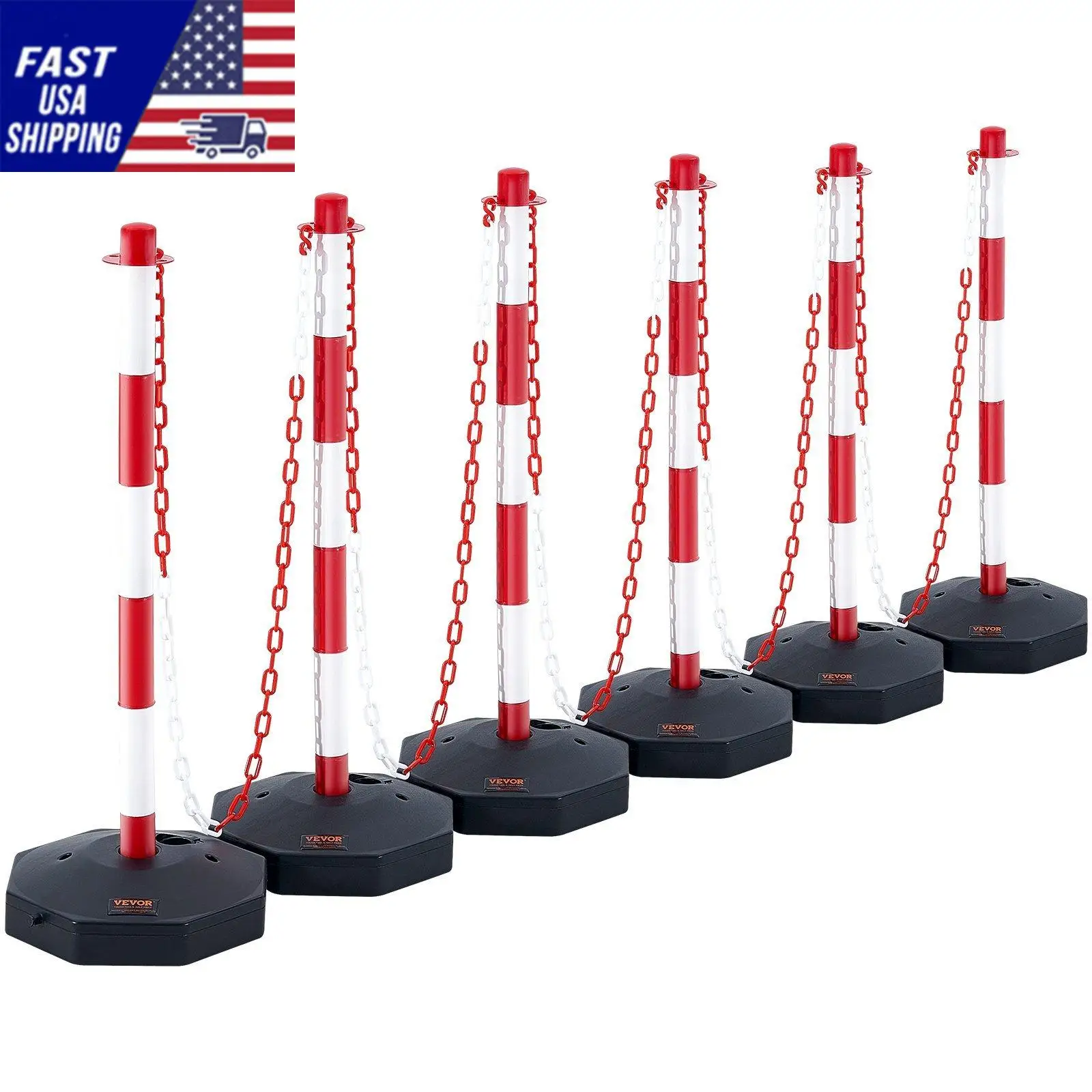 Adjustable Traffic Delineator Post Cones, 6 Pack, Traffic Safety Delineator Barrier with Fillable Base 6.6FT Chain, for Tr