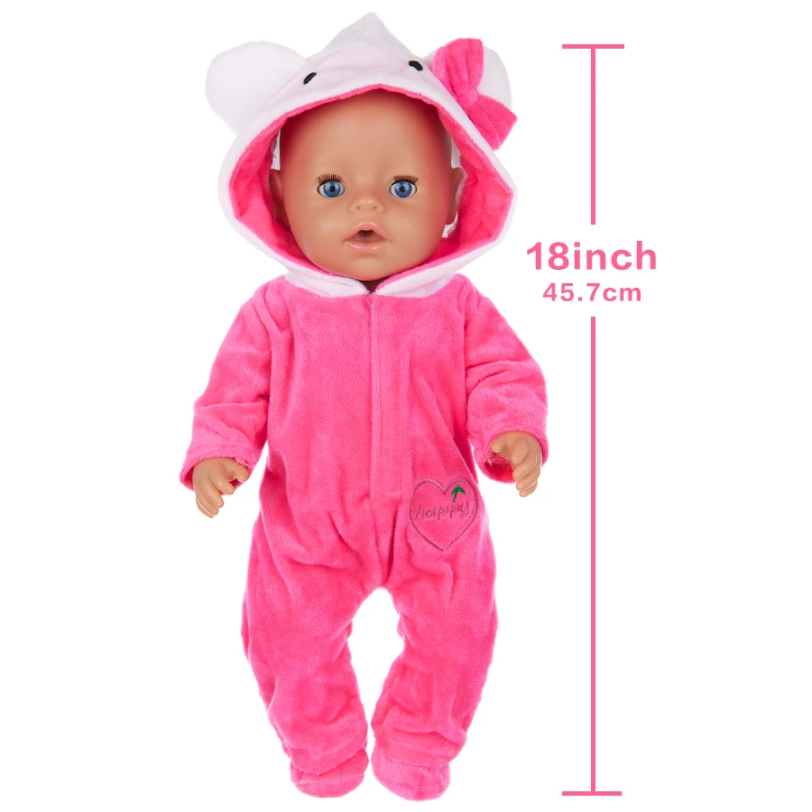 18 Zoll 45cm Kawaii Amerikanische Puppenkleidung Set Reborn-Puppe Rosa Blau Rot Katzenkleidung Pyjama Zubehör Babypuppenkleidung Mädchengeschenk – Detail 3