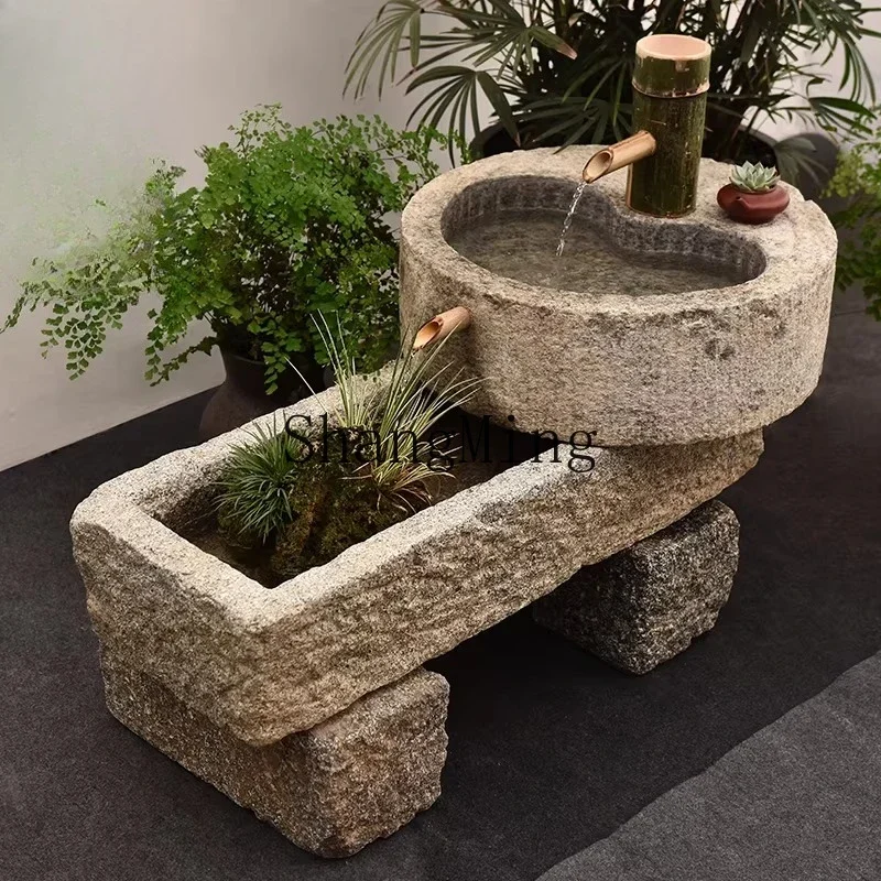 FG  trough outdoor running water landscaping ornament courtyard landscape stone grinding water landscape sink balcony flower pot