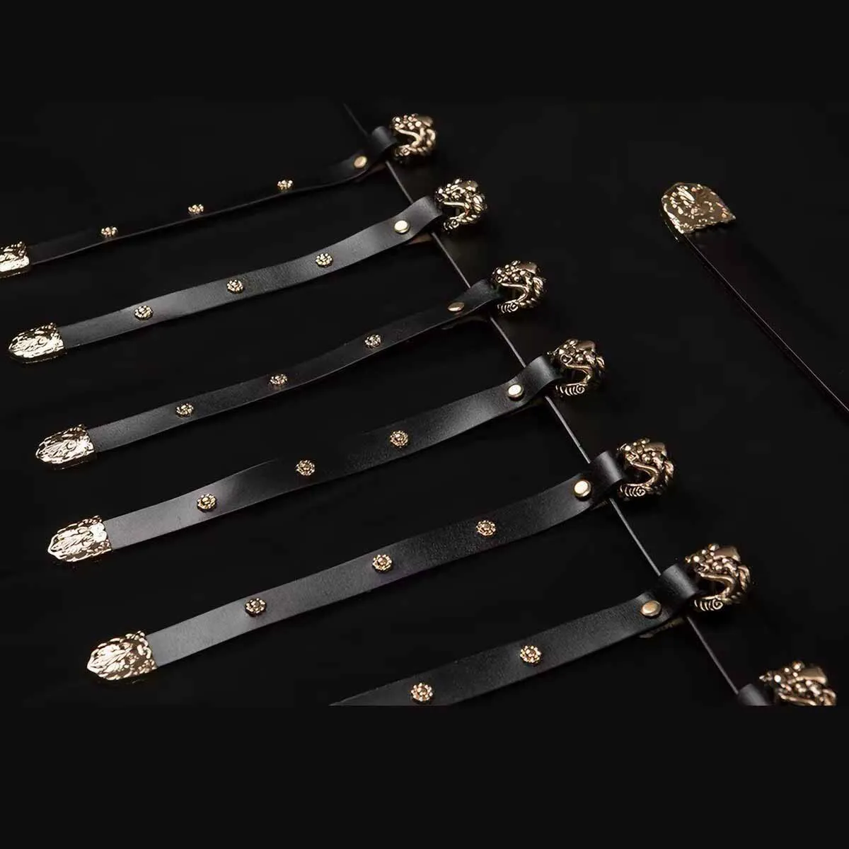 Chinese Hanfu Diexie Leather Belt, Traditional Ancient Waist Accessory with Metal Ornaments for Ming Tang Dynasty Robe Cosplay