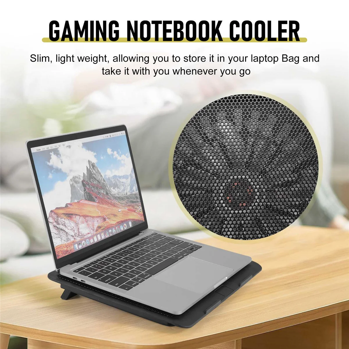 Laptop Fan Cooling Pad with Big Fans, Portable Laptop Cooling Fan with 2 in 1 USB Port, Blue LED Light, Adjustable Stand