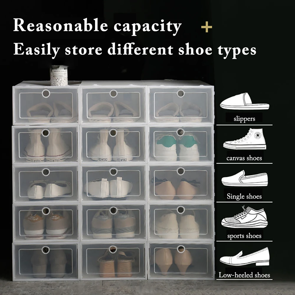 6 Pack Transparent shoe box shoes organizers thickened foldable Dustproof storage box Stackable combined shoe cabinet Sale