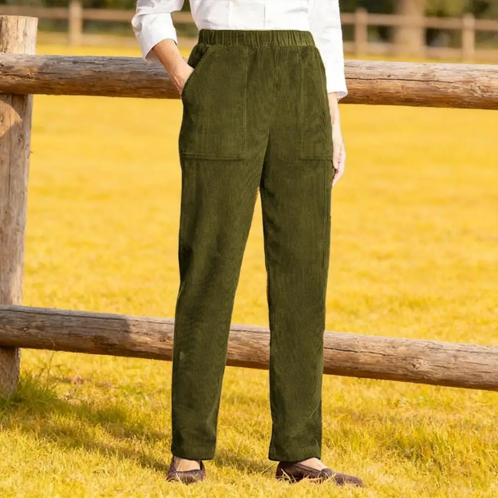 Women Pants Elastic Mid Rise Casual Wide Leg Trousers With Pockets Solid Color Loose Fit Lounge Pants Daily Wear Outdoor