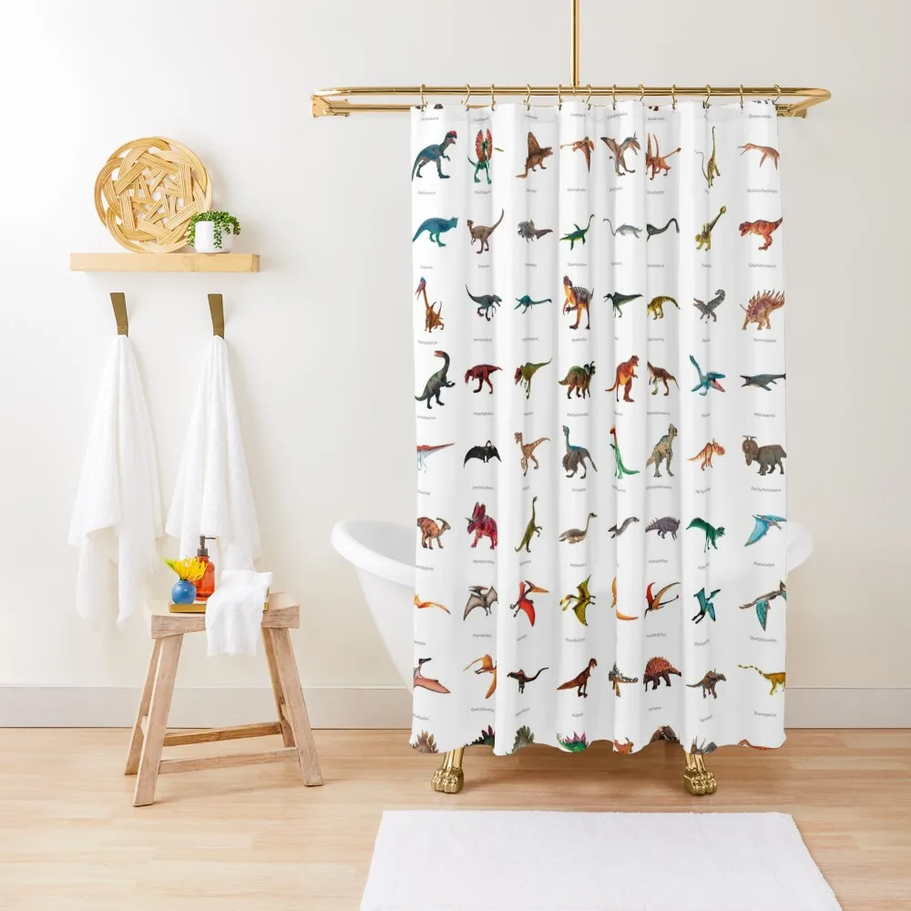 

Dinosaur Poster (with names) Shower Curtain Waterproof Fabric Bathroom Waterproof Bathroom Shower For The Bathroom Curtain