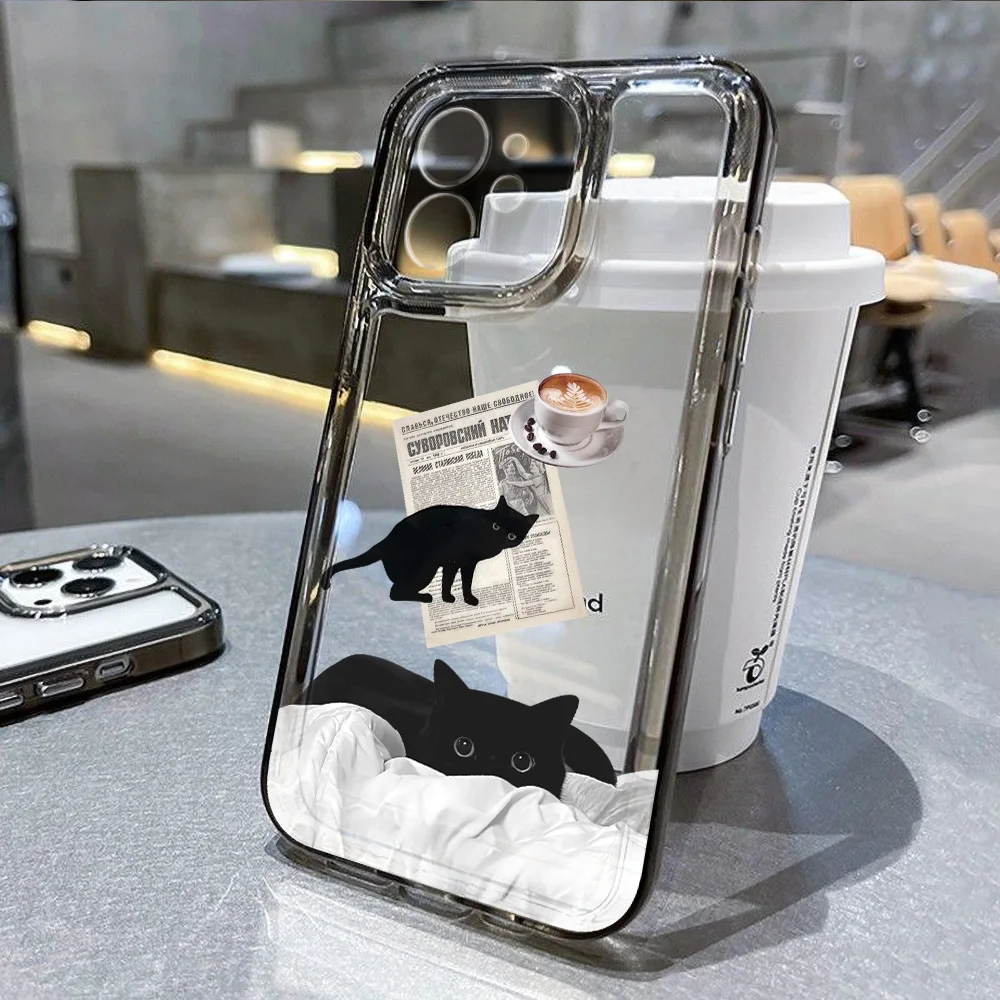 Cute Cat Phone Case For iPhone 16 Pro Max 14 11 13 15  12 XR X XS 7 8 Plus SE 15promax 16promax Transparent Soft TPU Funda Cover