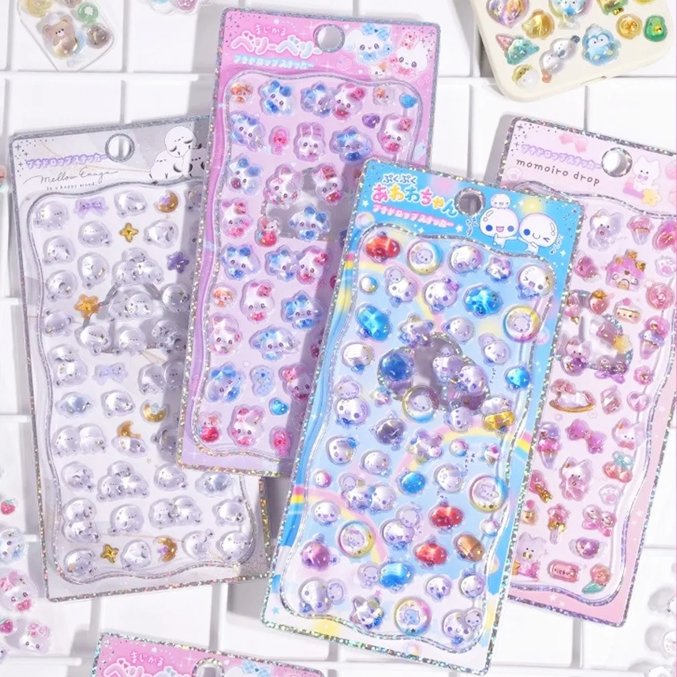 Pegatinas de animales de cristal 3D en relieve, alivio de melodía, partículas de gota de PVC, manualidades DIY, calcomanías decorativas