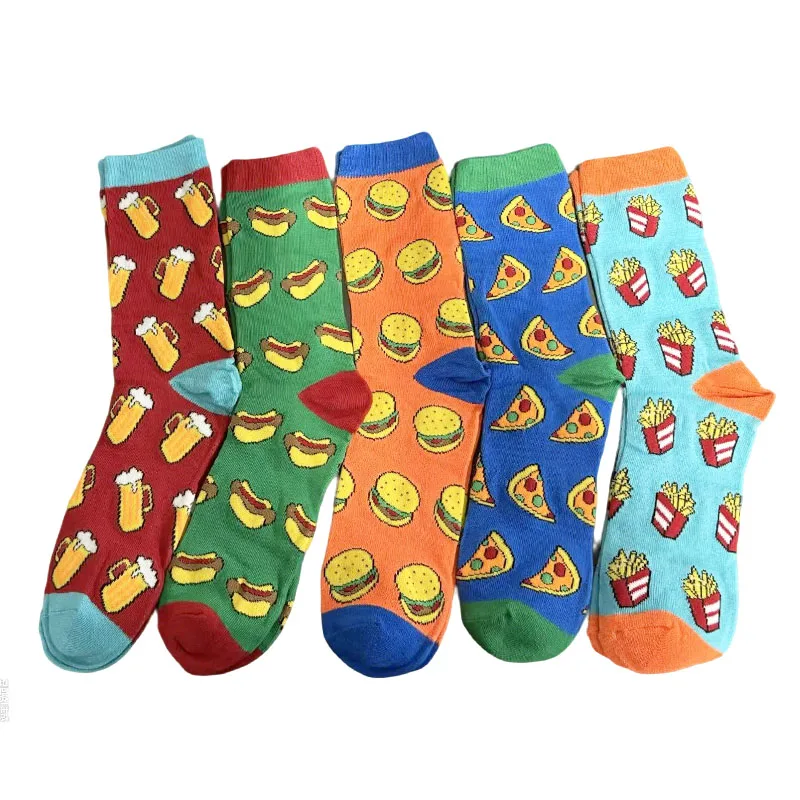 1/5 pares de hamburguesas patatas fritas comida rápida dibujos animados lindos calcetines a media pantorrilla unisex