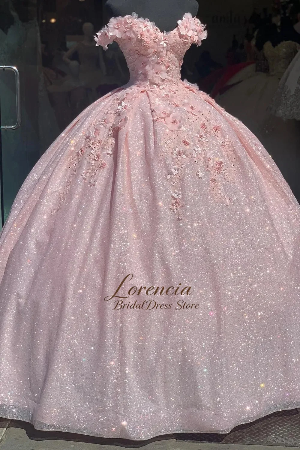 

Elegant Quinceanera Dress With 3D Flowers Sparkly Glitter Tulle Sweet 16 Mexico Corset Customized Ball Gown Vestidos De 15 Años
