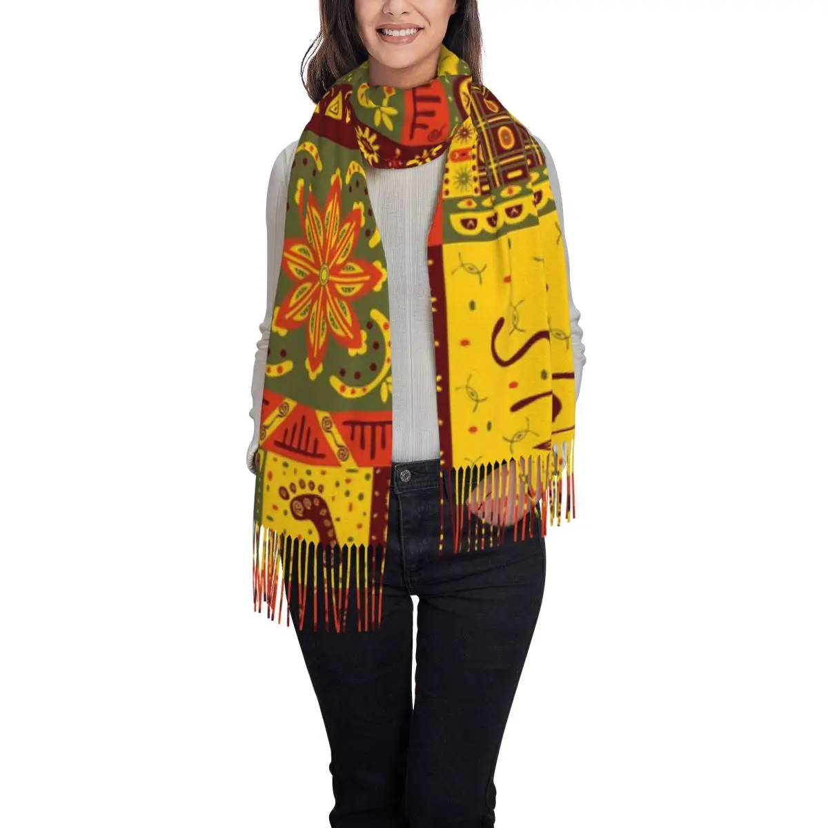 Original Tribal Prints Scarf Tassel Scarves Women Soft Warm Shawls and Wraps Large Fall Winter Shawl Wrap