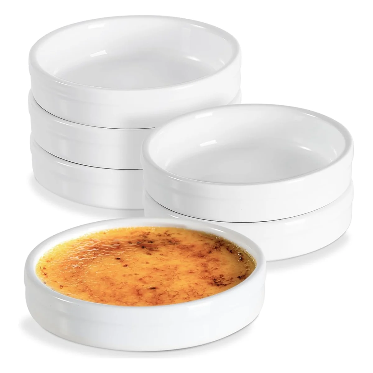 Ramekins 4 Oz, Creme Brulee Ramekins Oven Safe Ceramic Shallow Souffle Dishes for Baking Custard, Quiche Pans 6pack