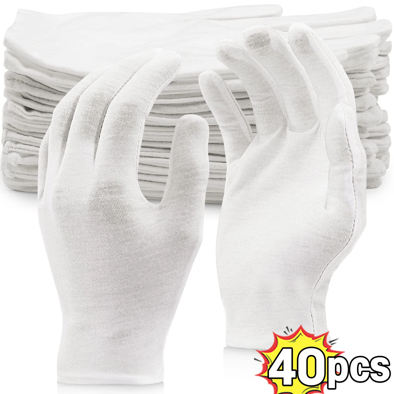 1/20 pares luvas de trabalho de algodão macio branco para mãos secas manuseio filme spa luvas cerimonial estiramento luva ferramentas de limpeza doméstica