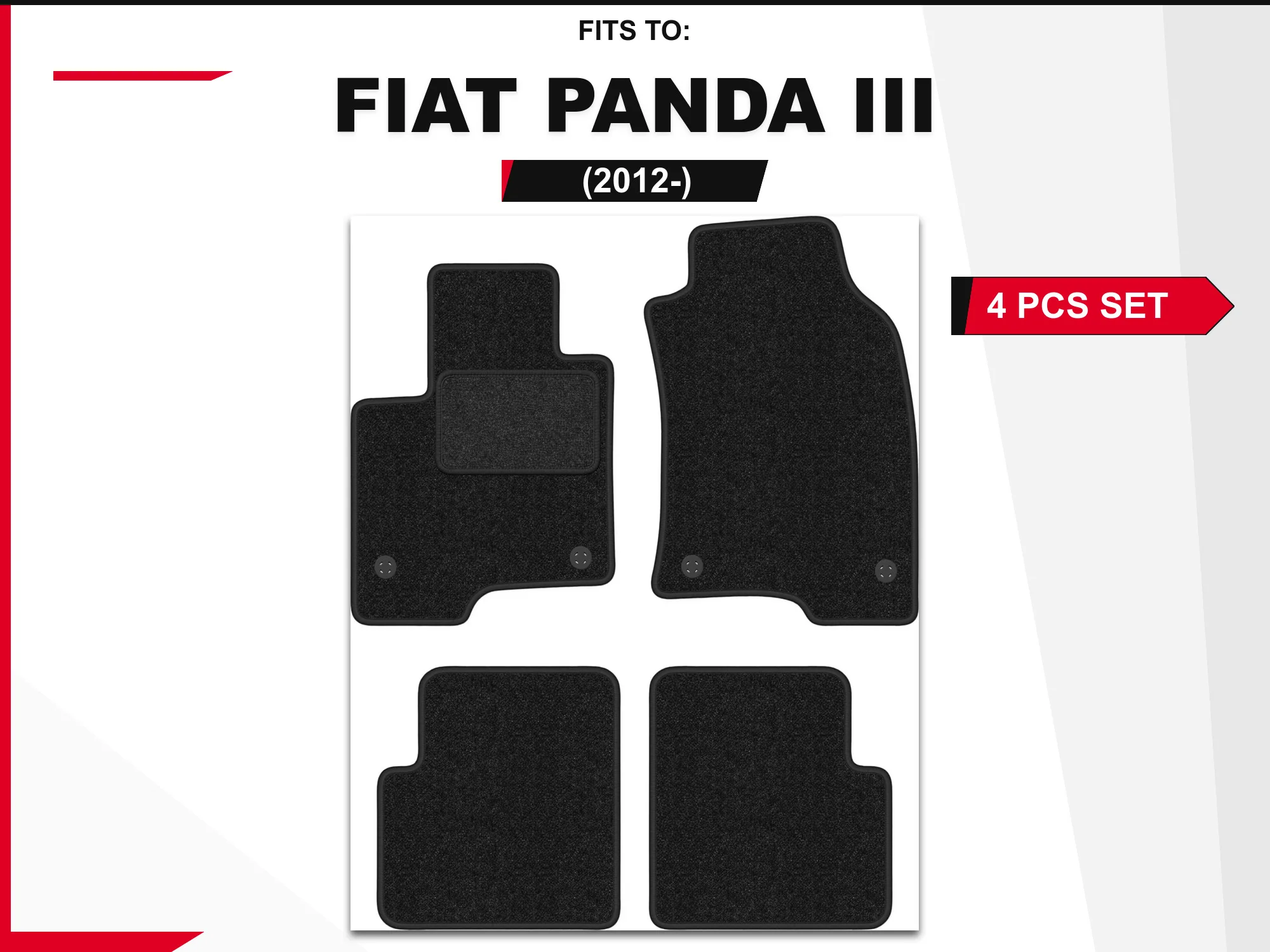 Antracietkleurige velourmatten voor: Fiat Panda III 2012- hatchback, 4 stuks