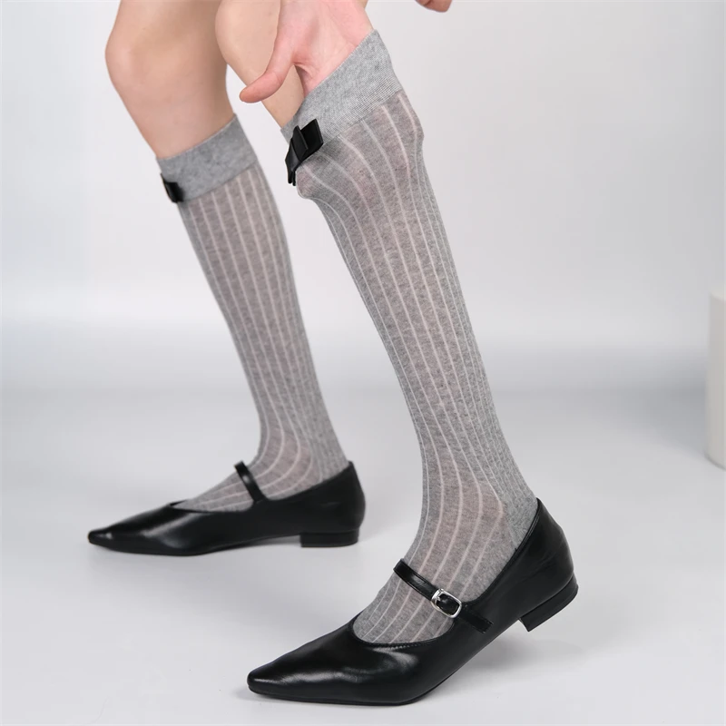 Ballet Style Cotton Thin Women Stockings JK Girls Solid Color Long Socks Stockings Lolita Kawaii Bow Cute Knee Socks Stockings