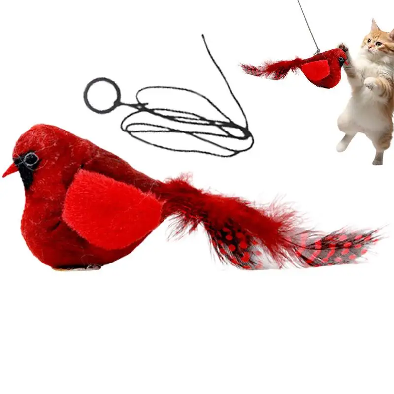 Fliegender Vogel, Katzenspielzeug, kleine Feder, Katzenspielzeug, lustiges zwitschernde Vogelspielzeug, interaktives Haustier-Kauspielzeug für kleine, mittelgroße und große Rassenkatzen