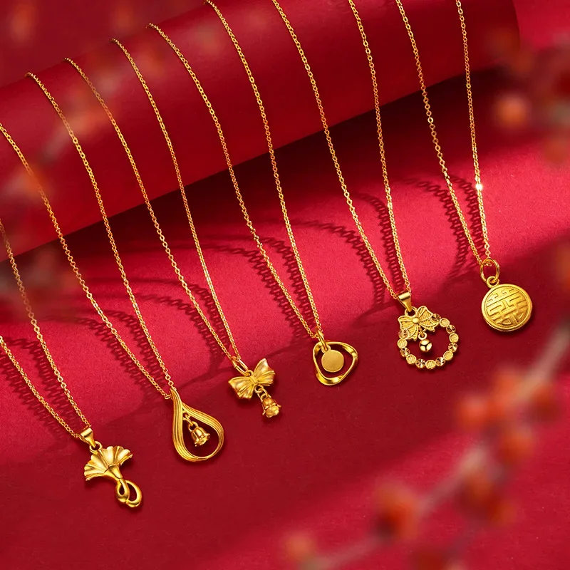 

9999 Real Gold 24K Golden Bell Orchid Pendant Clavicle Necklace Fresh and Sweet Premium Flower Necklace Clavicle Chain Female