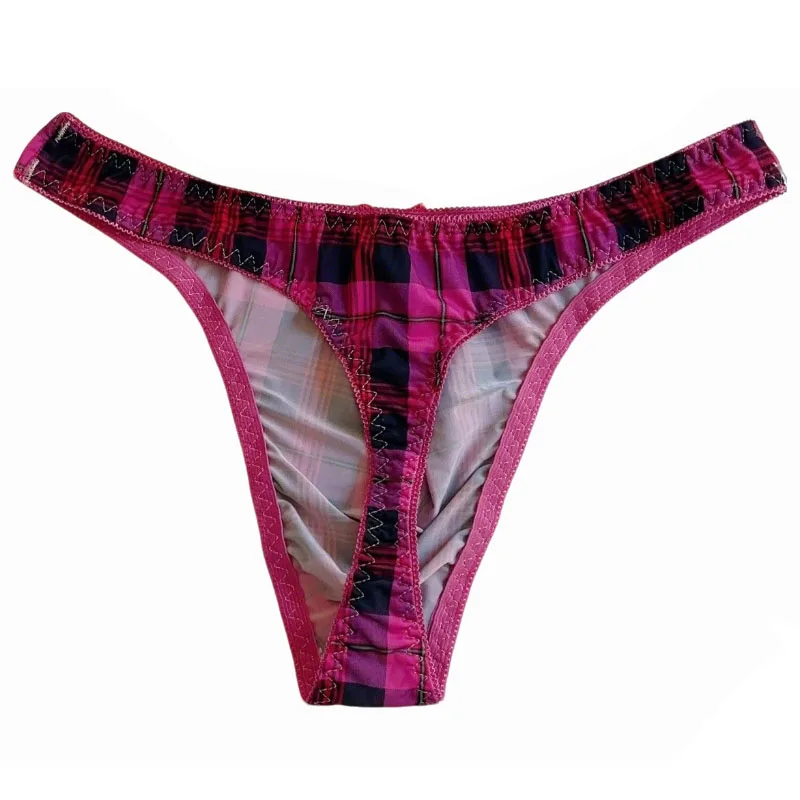 

Plaid Thin Sexy Man's Thong Couple Bow Briefs Breathable Tanga T-Back Underwear