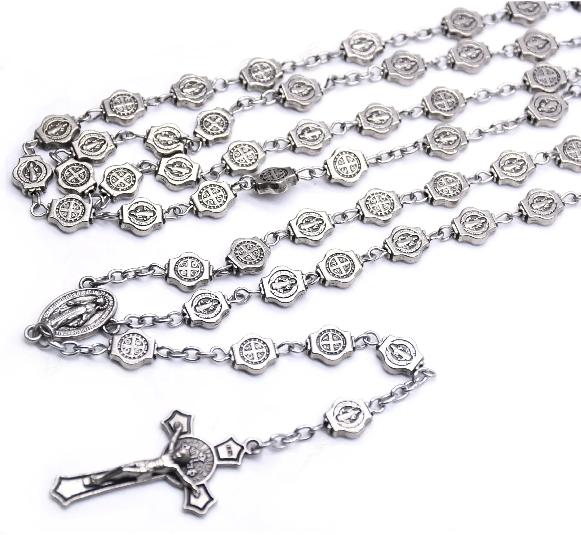 1Pc Fashion Vintage Alloy Saint Benedict Rosary Necklace Crucifix Necklace Prayer Beads Christian Church Supplies - view 6