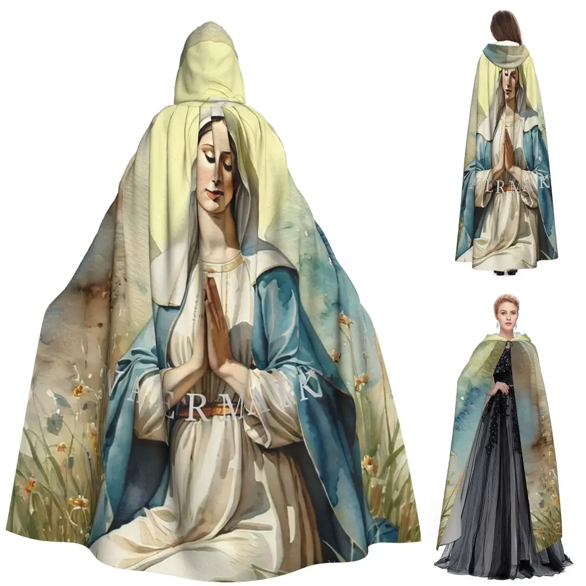 Custom Virgin Mary Of Guadalupe Mexico Catholic Saint Long Hooded Cloak Witch Medieval Costume Cosplay Cape HalloweenVampire Adu