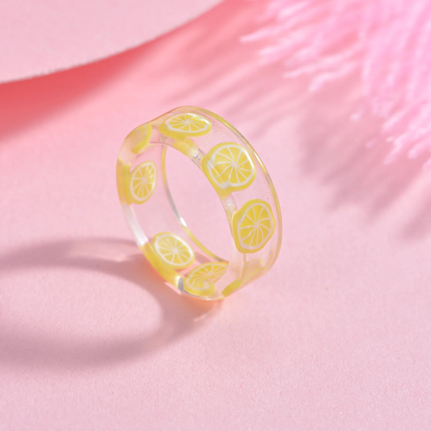 Transparent Acrylic Ring for Women Colorful Sweet Resin Round Fruit Rings for Women Girls Geometric Summer Fashion Jewelry
