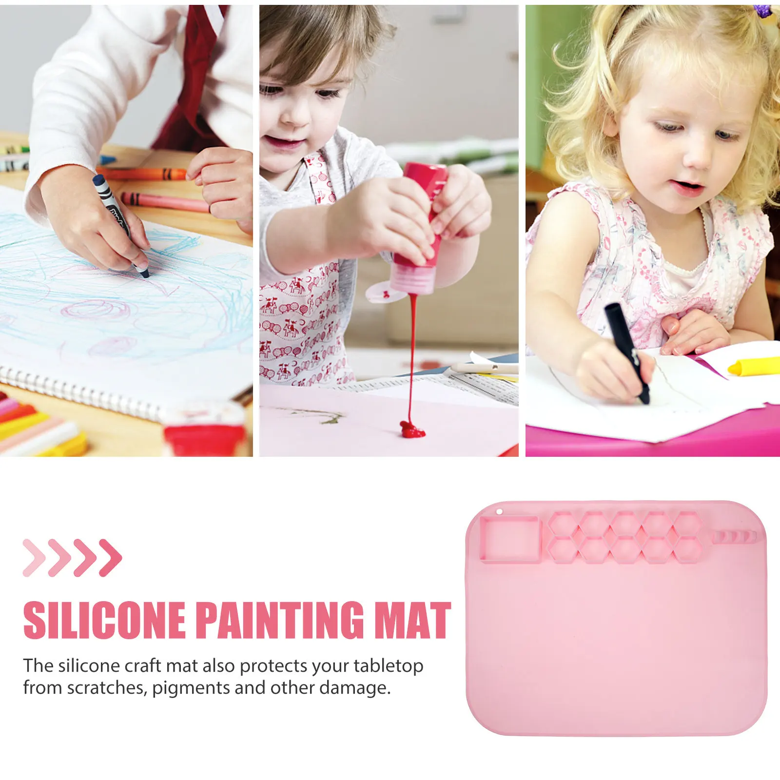 Silicone Painting Mat for DIY Crafts Non-Stick Resin Casting Mat Flexible Foldable Craft Sheet with Pigment Cups Suction Base