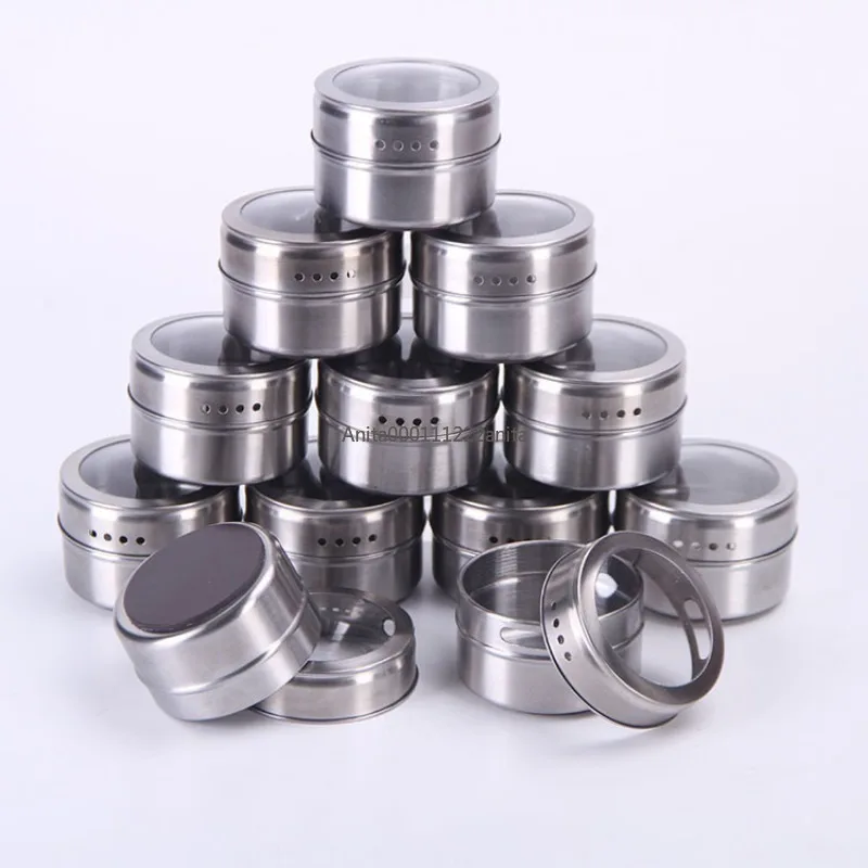 Magnetic Spice Jars Set With Spice Labels and Chalkboard Pen Stainless Steel Seasoning Pepper Spice Storage Jars Tins